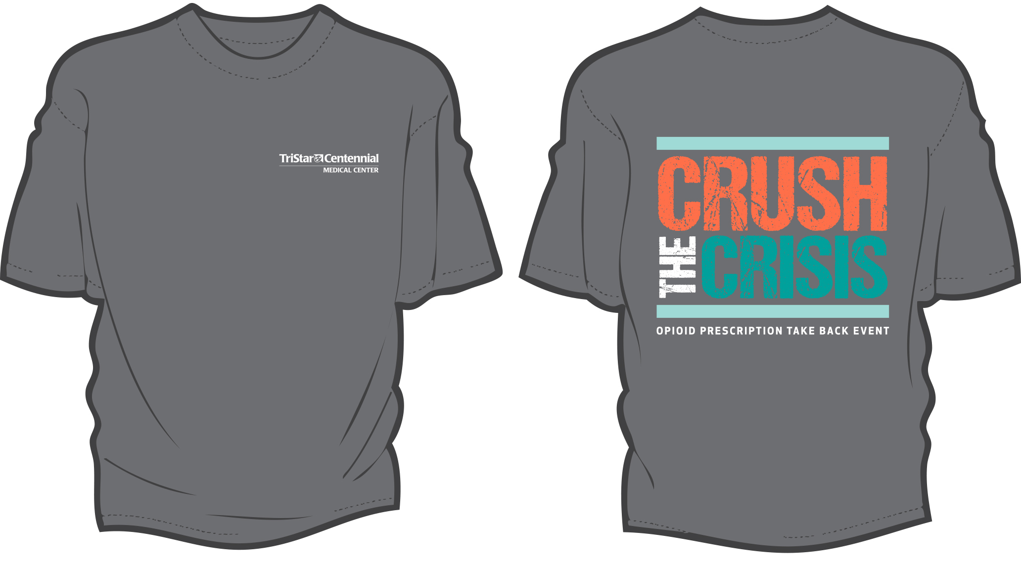 Rendering of the front and back of the Crush the Crisis T-shirt