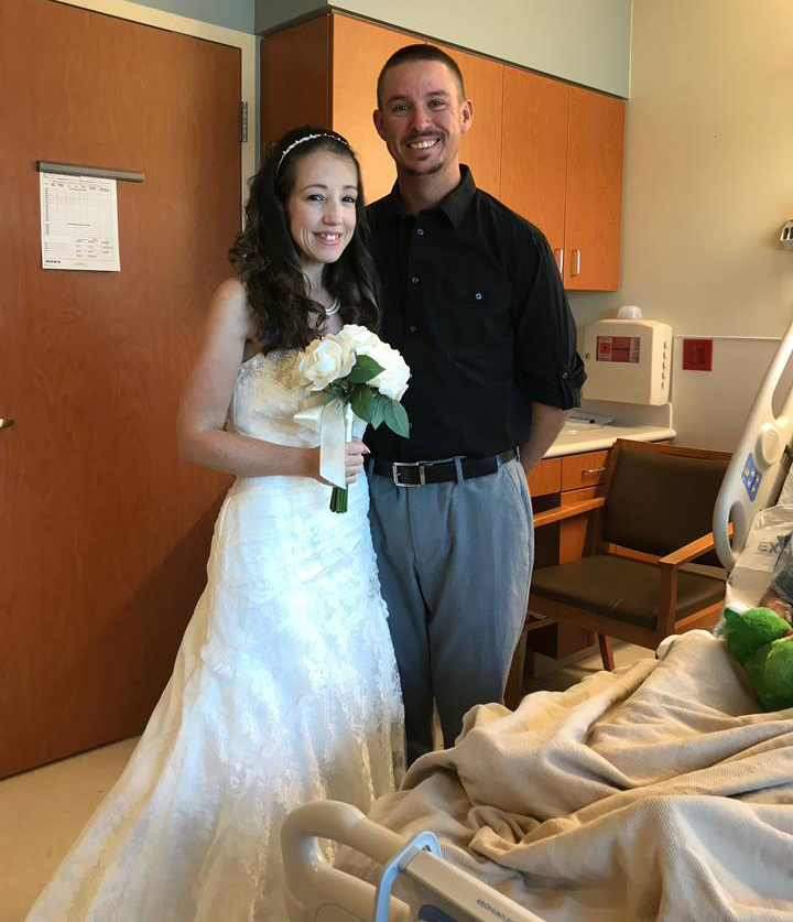 Bride and groom in hospital room