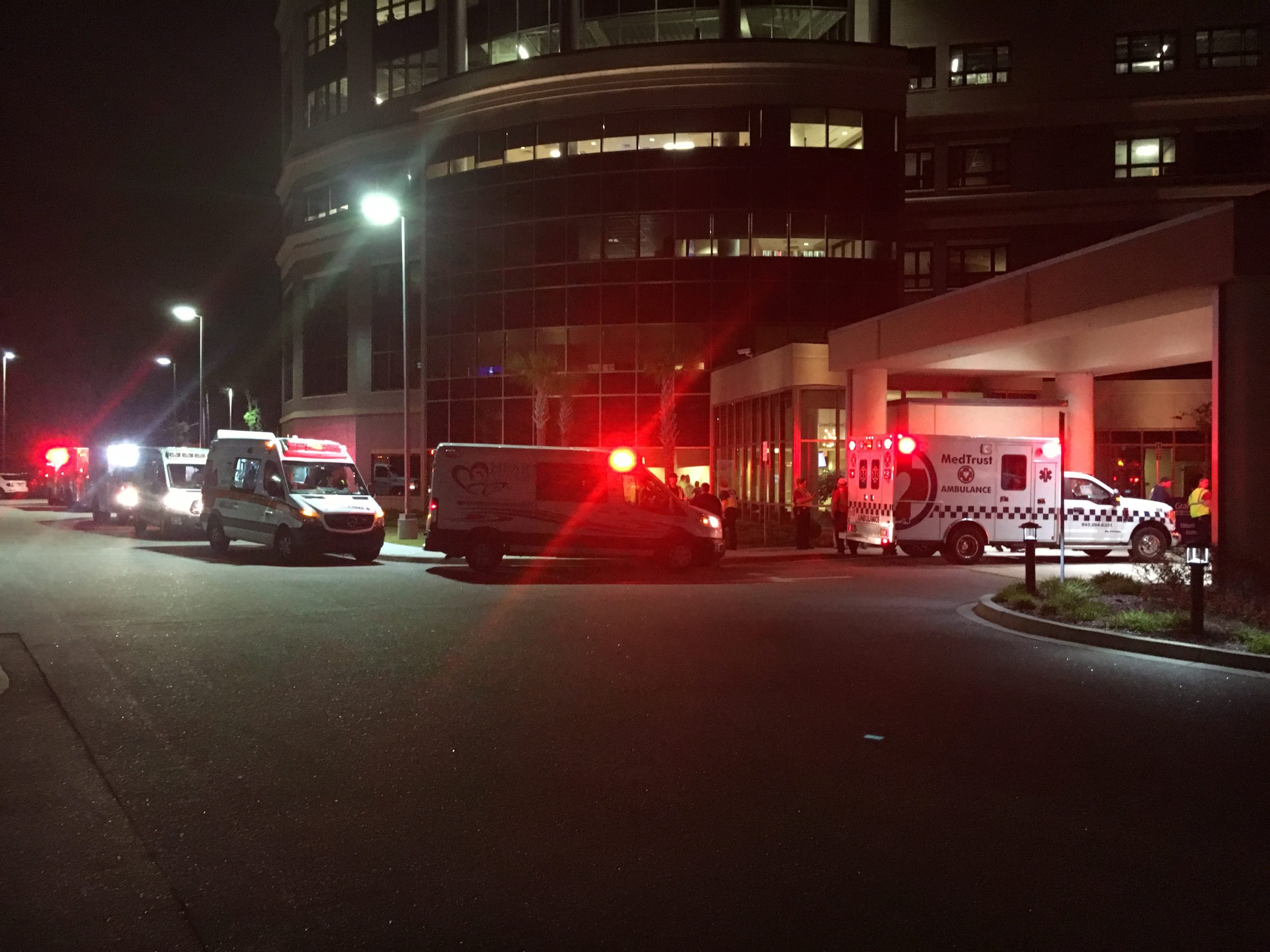 Line of ambulances outside hospital