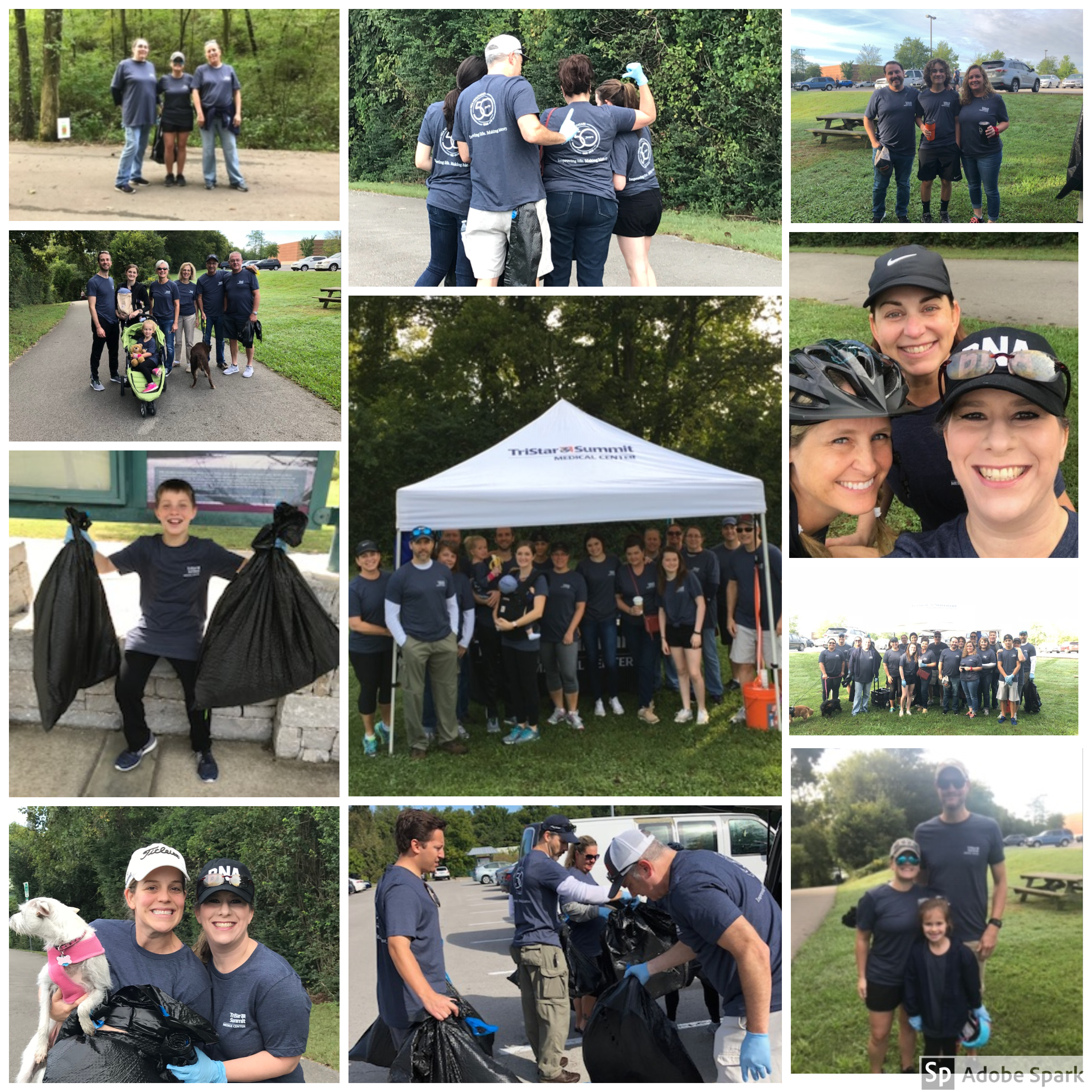 A collage of photos of volunteers