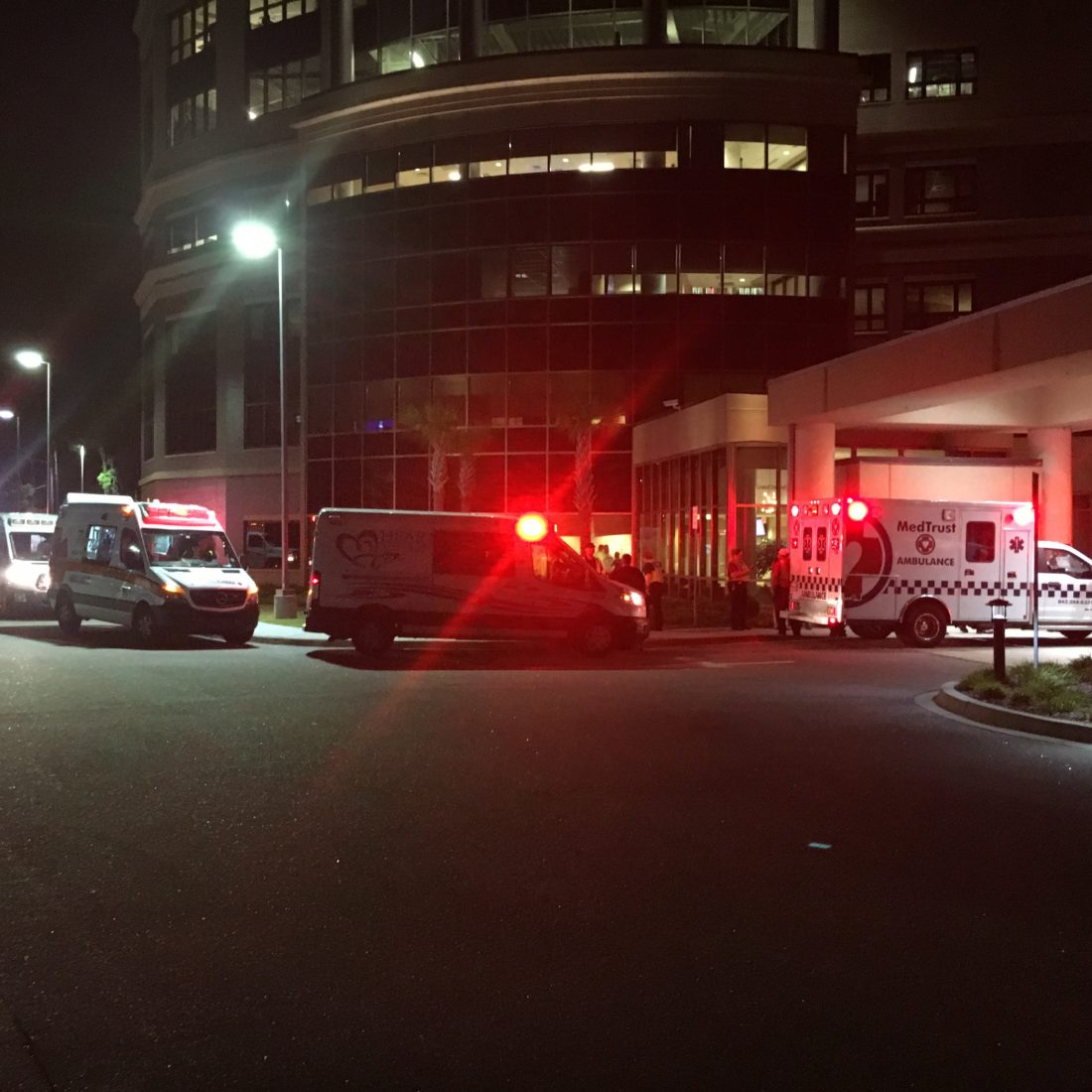 Ambulances outside hospital entrance