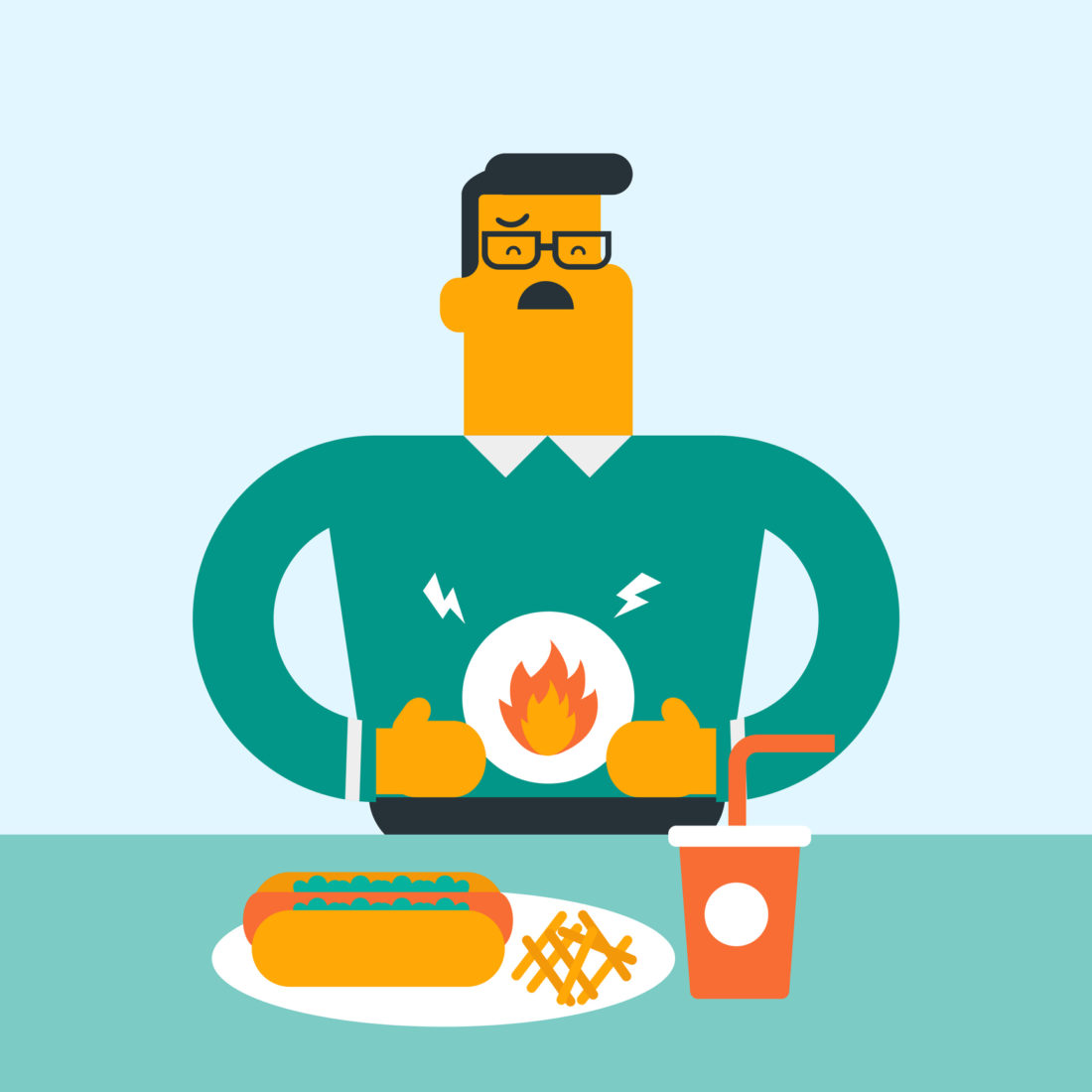 An illustration of a man experiencing heartburn