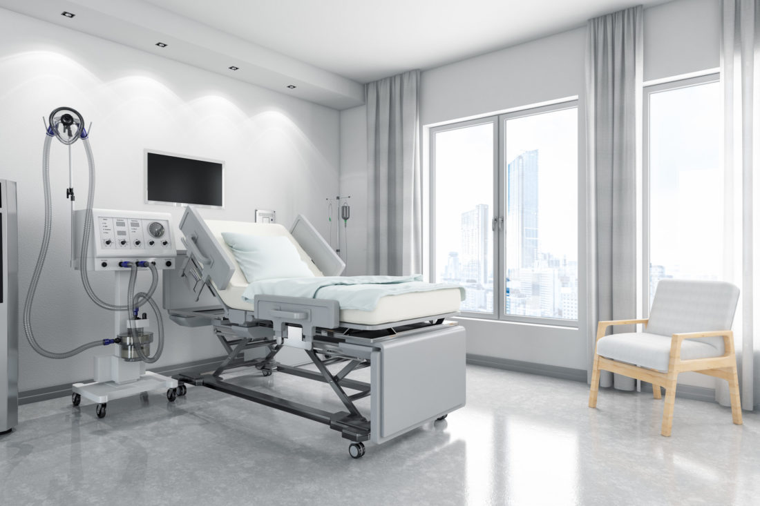 modern hospital room with ventilator system