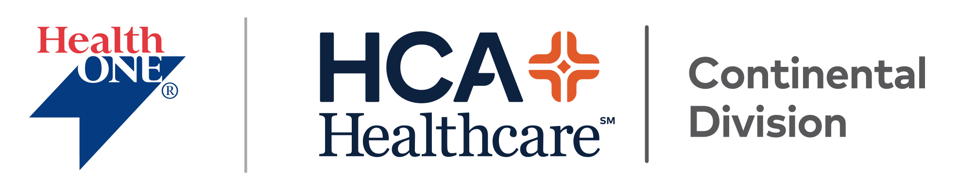 Logos for HealthONE and HCA Healthcare Continental Division
