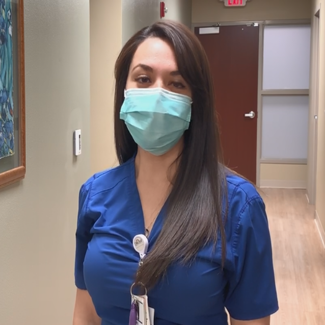 Female nurse wearing a face mask. Headshot of Anais Ochoa.