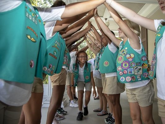 Girl scouts playing a game
