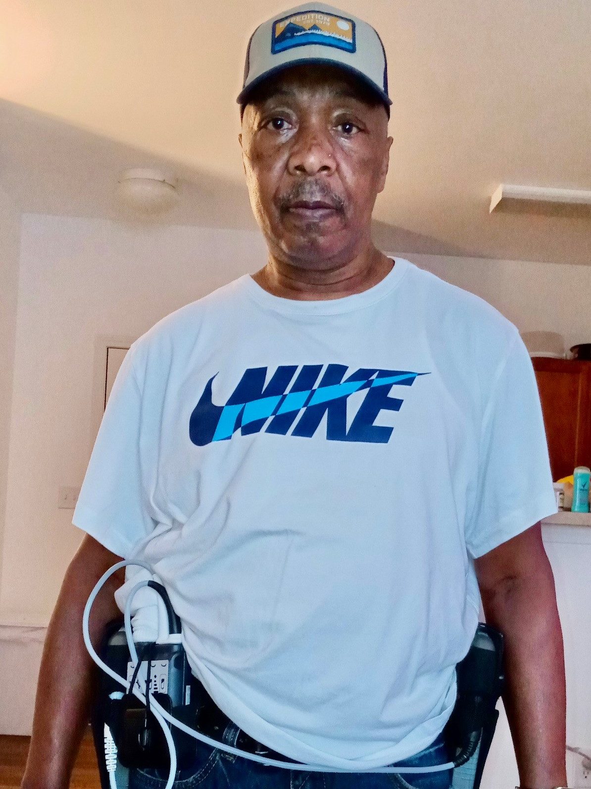 HCA Healthcare LVAD patient Charles Pulley in a Nike t-shirt. 
